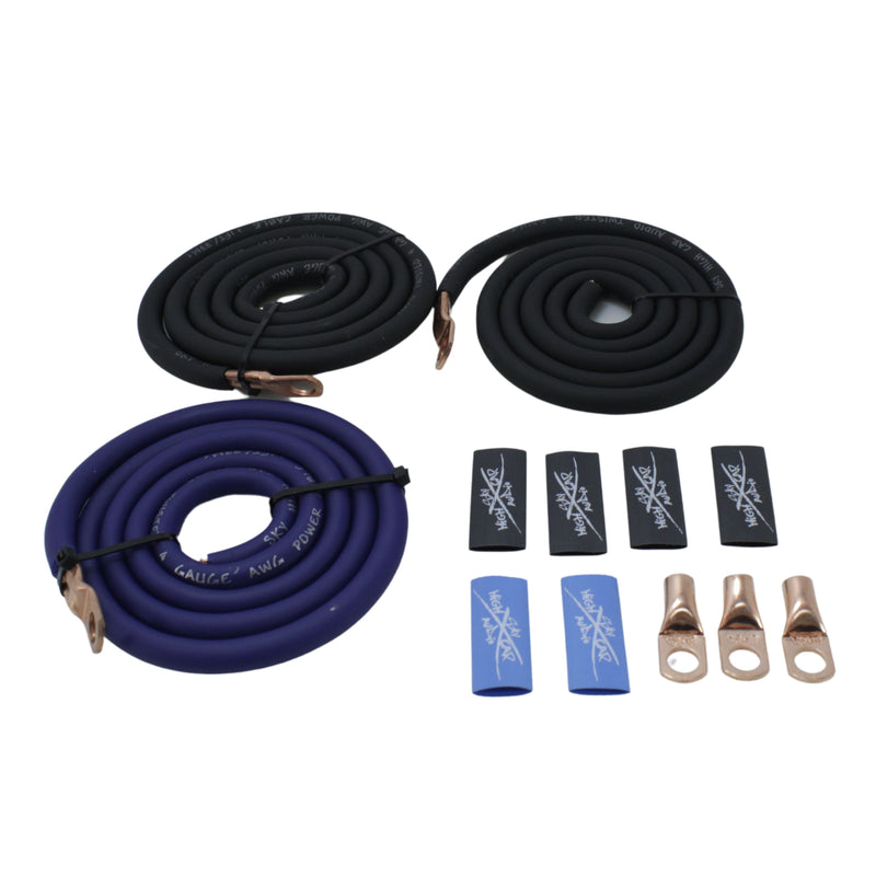 Sky High Car Audio 4 Gauge CCA BIG 3 Battery Upgrade Kit Blue Power Black Ground