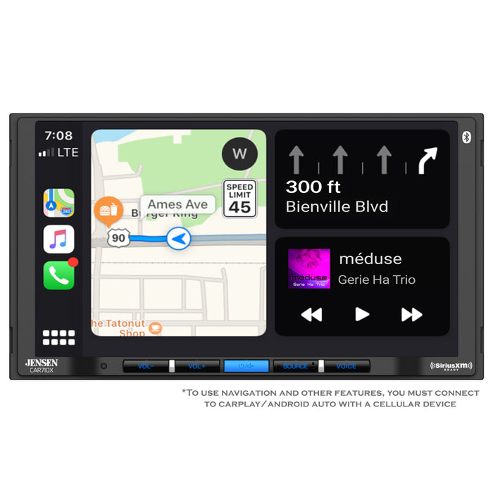 Jensen 7 Touchscreen Bluetooth 2 Din Radio w/ CarPlay & Android Auto CAR710X
