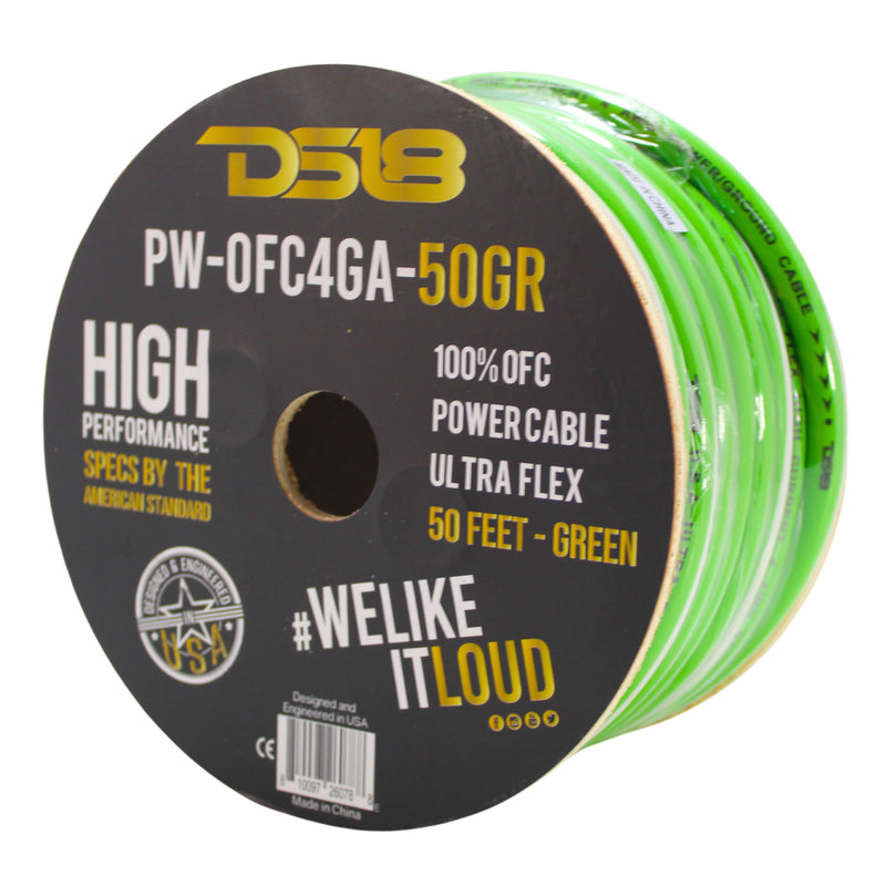 DS18 Car Audio 4 AWG 100% OFC Power/Ground Wire Neon Green Lot Cut By The Foot