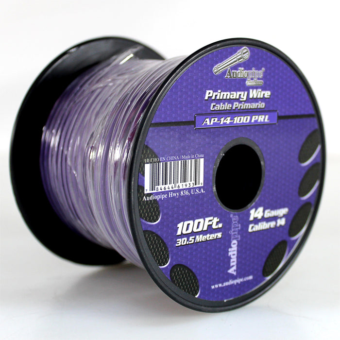 Audiopipe 14 ga 100ft CCA Stranded Primary Ground Power Remote Wire Spool Purple