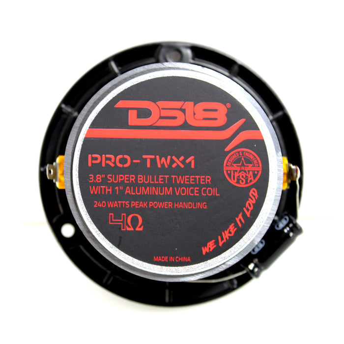 Pair of DS18 1" Silver 240W 4 Ohm Pro Aluminum Super Bullet Tweeter PRO-TWX1