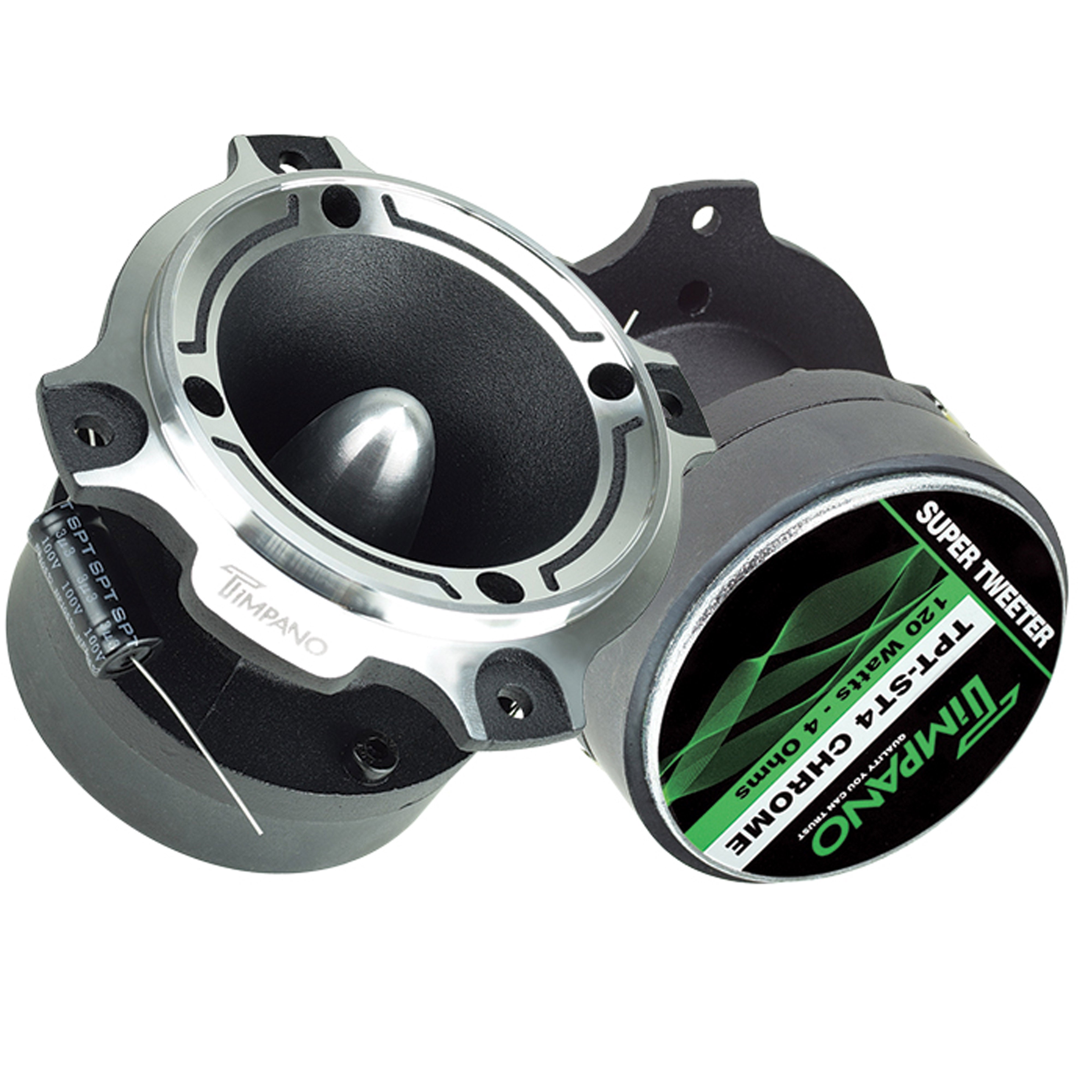 ポンピドゥ　馬 Timpano 3.5 Inch 240W 4 Ohm 1 Inch VC Chrome Bullet Super Tweeters