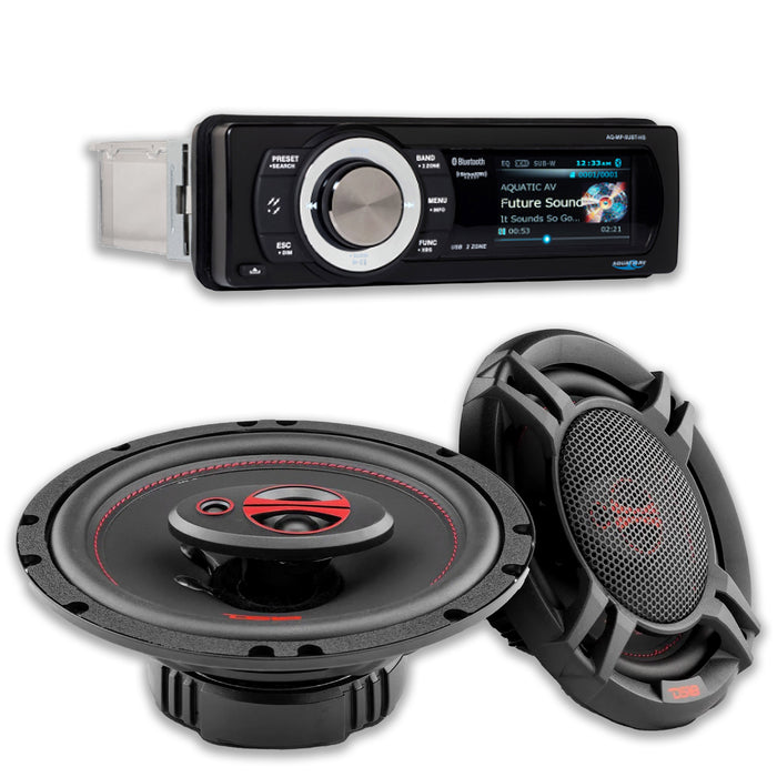 Aquatic Harley Motorcycle Single Din Bluetooth Radio /w Free DS18 6 Speakers