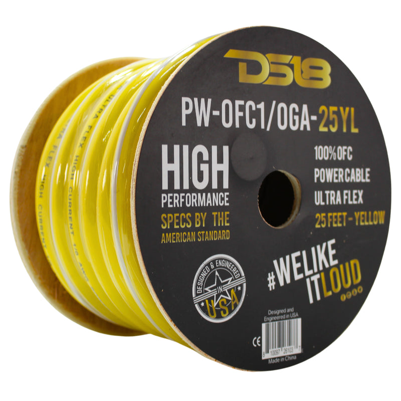 DS18 Ultra Flex 100% OFC 0GA Ground Power Wire Yellow Lot Cut By The Foot