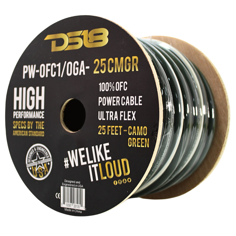 DS18 Ultra Flex OFC 0GA Ground Power Wire Camo Green Lot Cut By The Foot