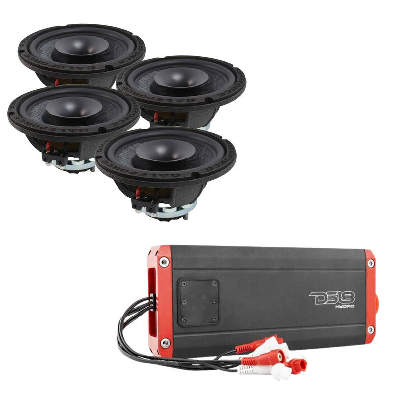 4x Galeforce 8" 450W Marine Speaker + DS18 4 Channel 2100W Marine Amplifier