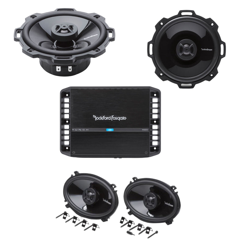 Rockford 400W 4CH. Amp w/ pairs of 4"x6" & 5.25" 4 Ohm 2-Way Car Audio Speakers