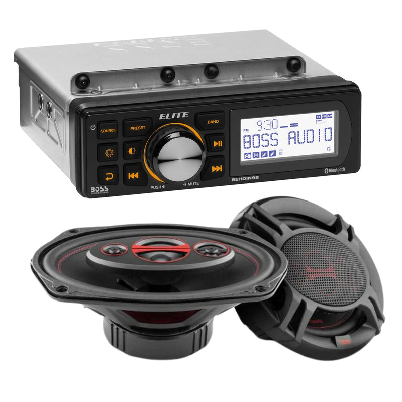 Boss Elite Harley 98-13 Bluetooth Receiver 3" BEHDIN98/w Free DS18 6X9 Speakers