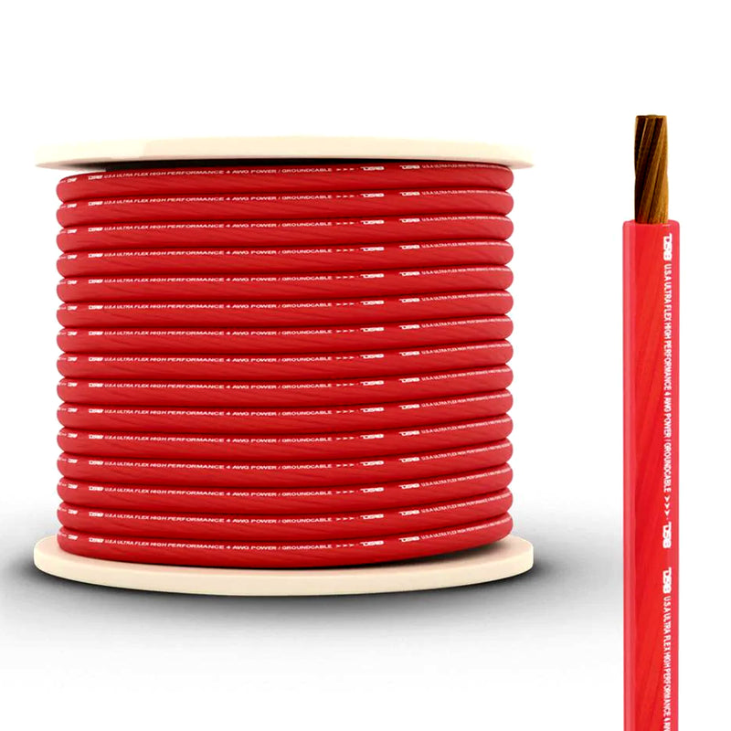 DS18 Car Audio 4 AWG 100% OFC Power/Ground Wire Red Lot Cut By The Foot