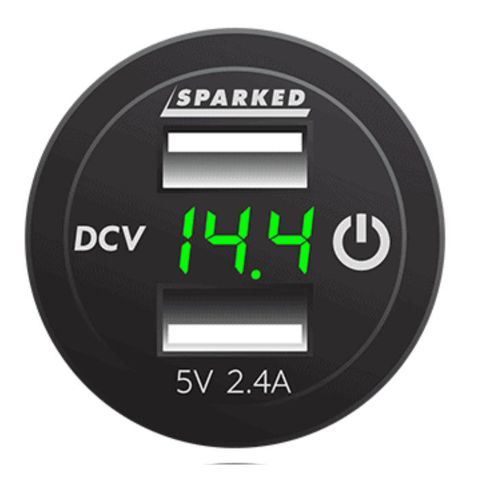 Sparked Innovations Voltmeter Dual Port USB Charger w/ Onboard Touch Switch 12V