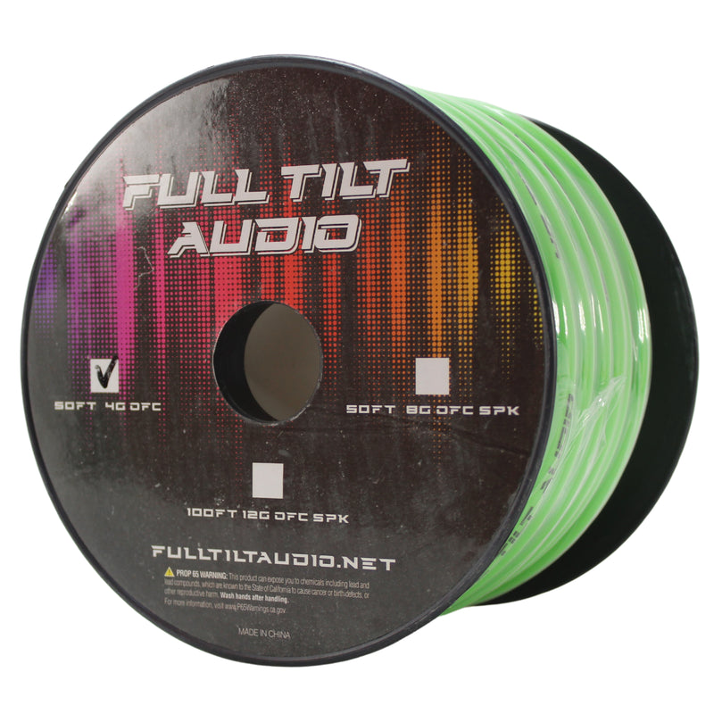 Full Tilt Audio 4GA Tinned Oxygen Free Copper Power/Ground Wire Lime Green Lot