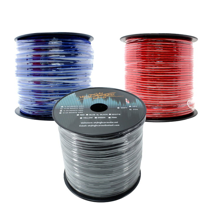 14 Ga CCA 500ft Black + Red + Blue Stranded Primary Ground Car Audio Wire Spools