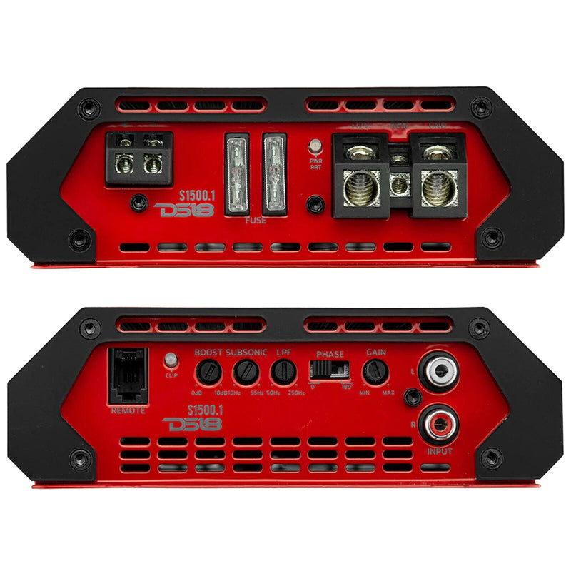 DS18 1Ch Monoblock Subwoofer Amplifier Class A/B 1500W Red /w Bass Knob S1500.1