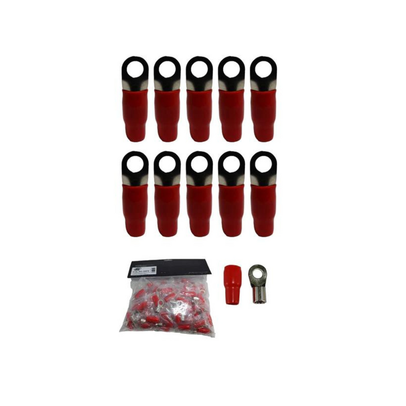 XS Power 10pk,  Red 4 AWG 10.5MM Ring Terminals Nickle Plated XS-RT4L-RD