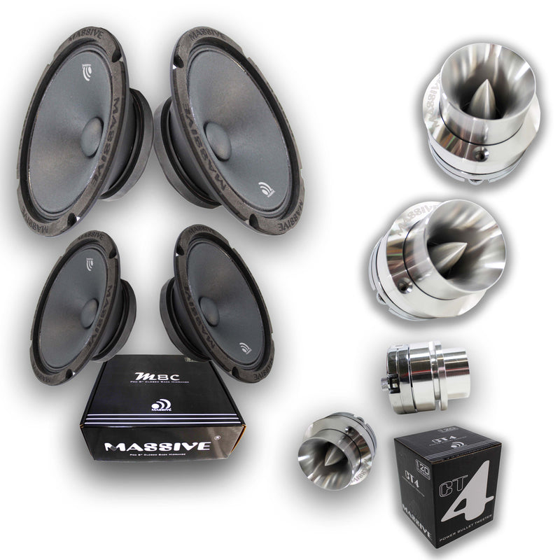 4x Massive Audio 8" Midrange Speakers + 4x 1" Bullet Tweeters 4 Ohm 480W CT4