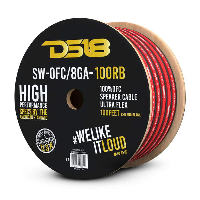 DS18 Car Audio 8 AWG Oxygen Free Copper Speaker Wire Red/Black Lot