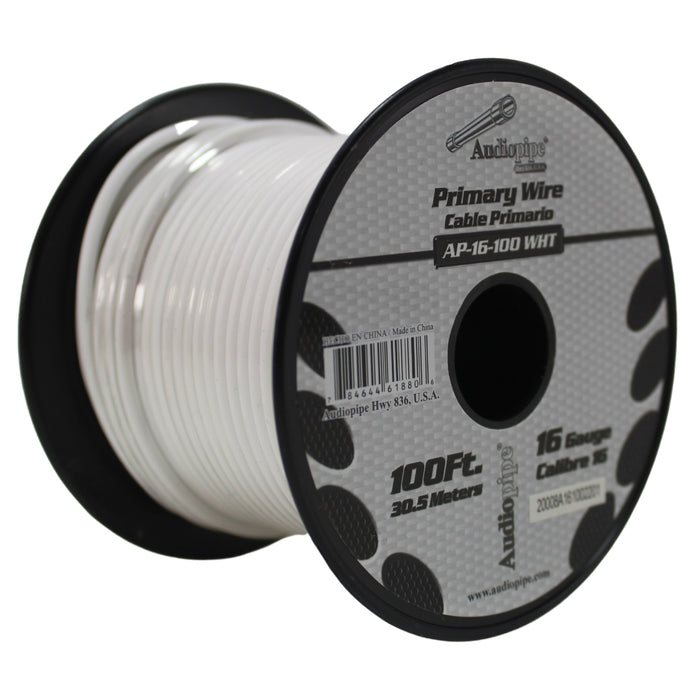 Audiopipe 16 Gauge 100 ft Spool of CCA Primary Speaker Wire White 16-100-WHT