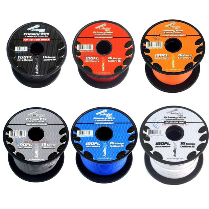 6 Rolls 16 GA 100 ft Stranded Spools of CCA Primary Power Ground Speaker Wire Cable