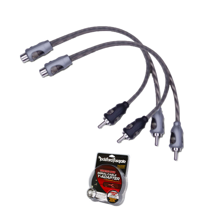 Pair of Rockford Fosgate RFIY-1 1 Female to 2 Male Y-Adapter Signal RCA Cable