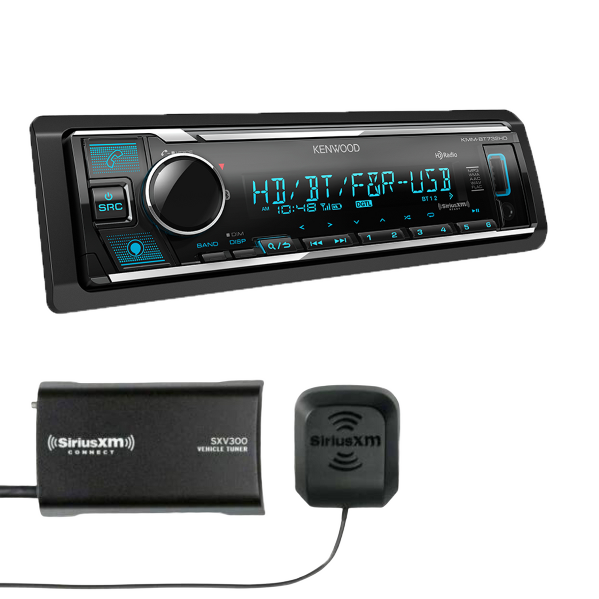 Kenwood Bluetooth Car Stereo KMMBT732HD Plus SiriusXM Tuner Kit SXW30