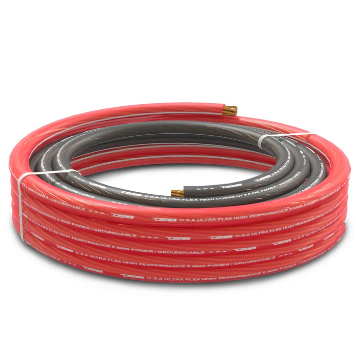 DS18 Ultra Flex 8GA Pre-cut CCA Power & Ground Cable/Wire 5FT Black & 20FT Red