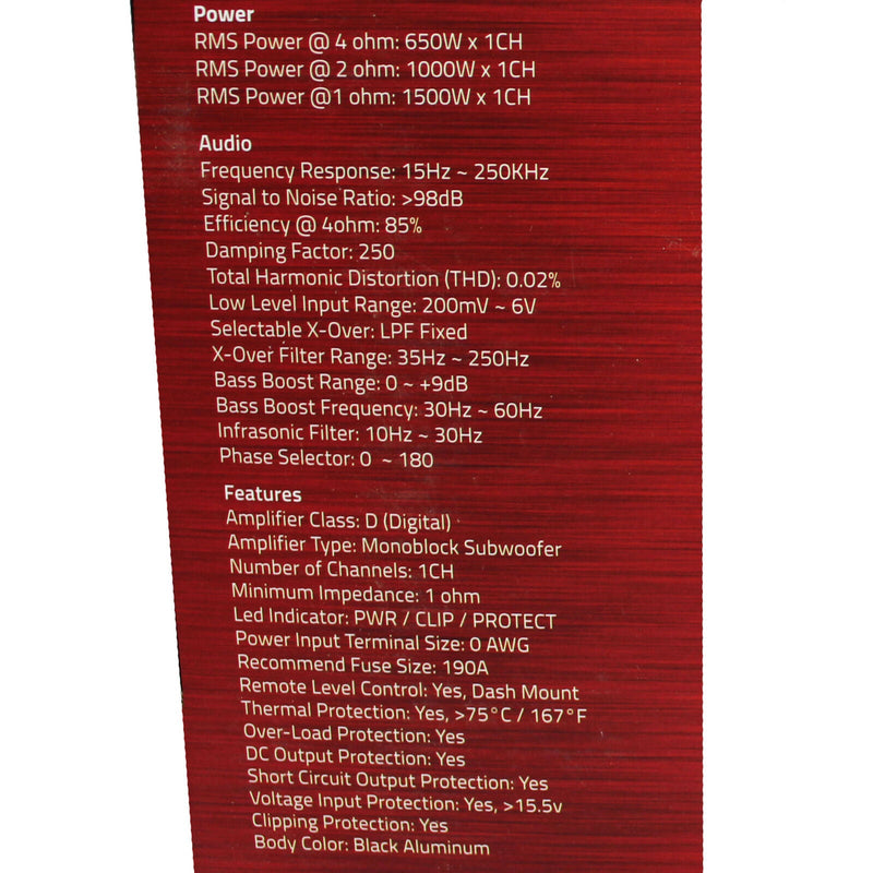 DS18 1 Channel Korean Amplifier Class D w/ Bass Knob EXL-P1500X1D