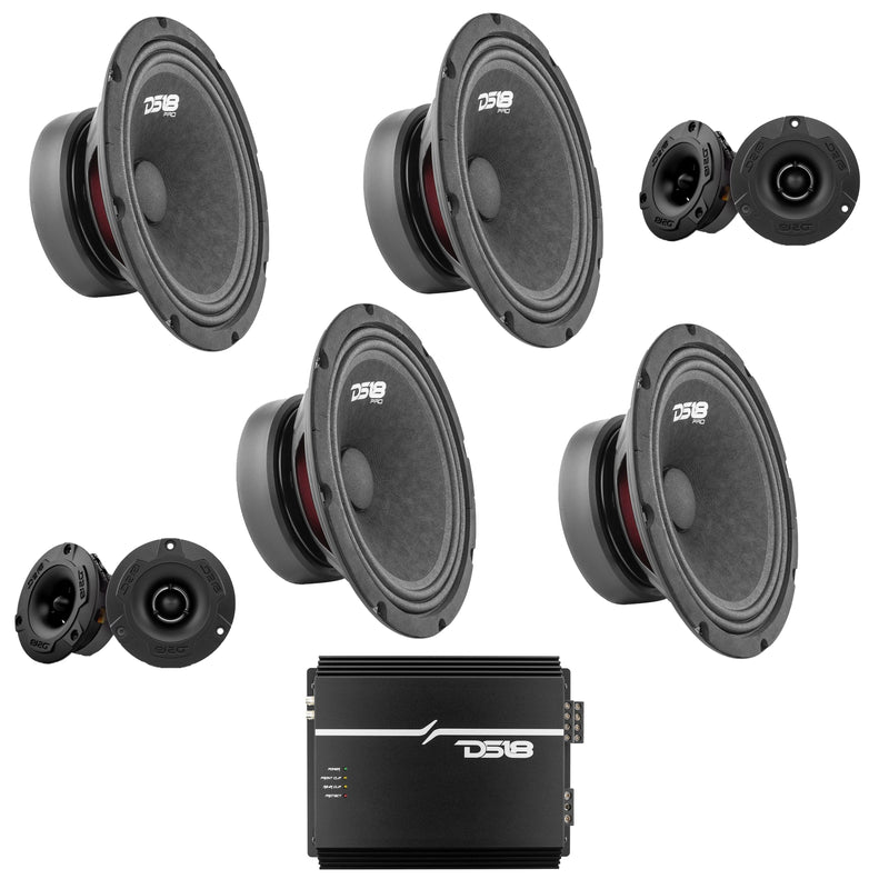 4x DS18 8" 2320W Speakers + 4x Super Bullet Tweeters + 4 Channel Korean Amp