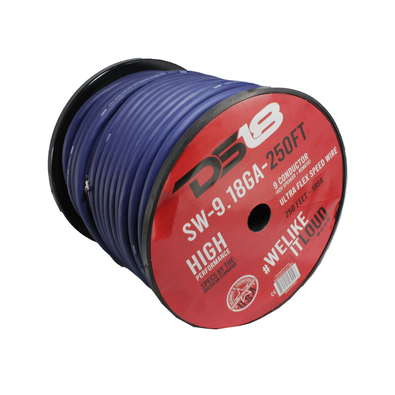 DS18 18 AWG / 9 Conductor 100% OFC Speaker Wire Blue Lot Cut By The Foot