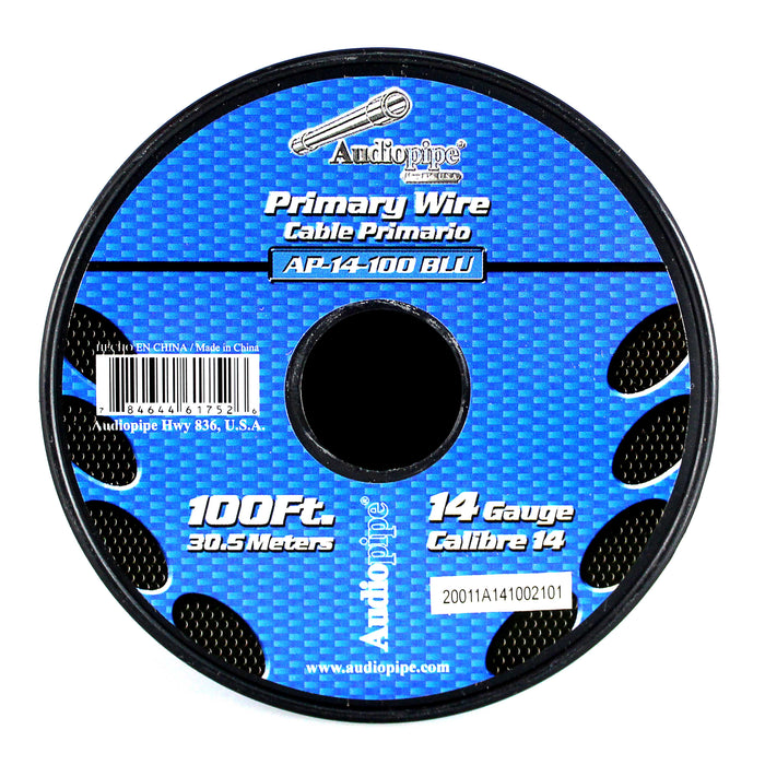 Audiopipe 14 ga 100 ft CCA Stranded Primary Ground Power Remote Wire Spool Blue