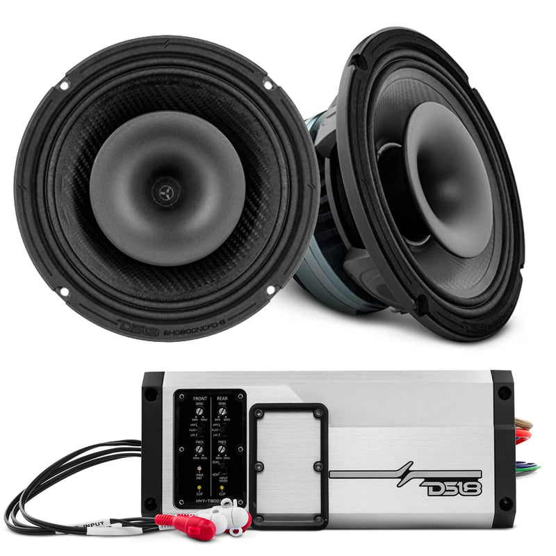 DS18 2x 8HD 8 Ohm Waterproof 8" Hybrid Speakers with Marine 4 Channel Amp