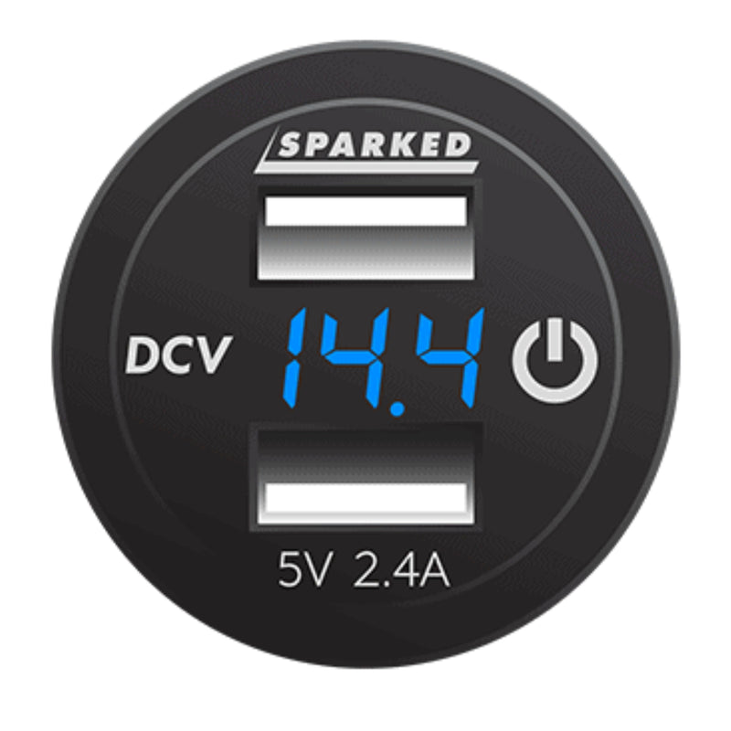 Sparked Innovations Voltmeter Dual Port USB Charger w/ Onboard Touch Switch 12V