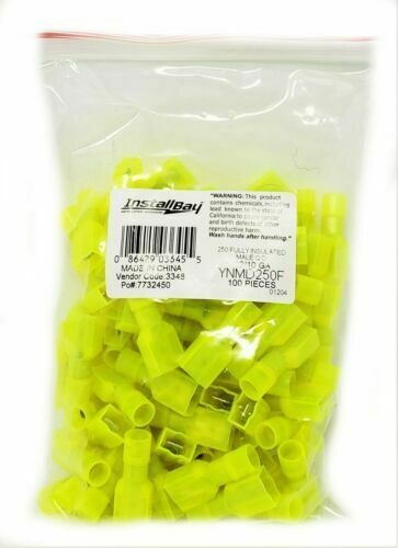 Install Bay 100pcs 10-12 AWG Male Insulated Nylon Quick Disconnect Yellow