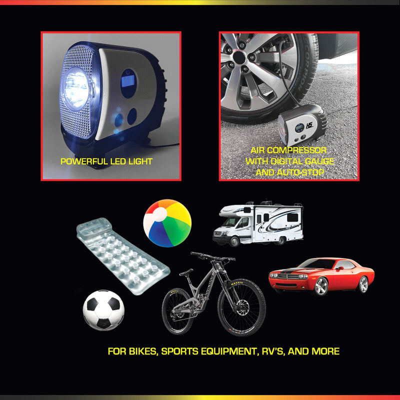 Universal Portable Car Air Compressor 12V w/ Digital Pressure Gauge & Light