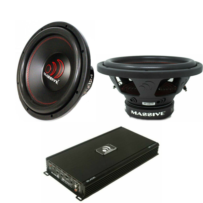 Massive Car Audio 12" Dual 4 Ohm Subwoofers + 2000W Amplifier Bass Package
