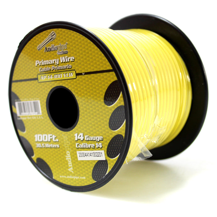Audiopipe 14 ga 100ft CCA Stranded Primary Ground Power Remote Wire Spool Yellow