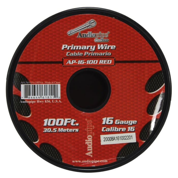 Audiopipe 16 Gauge 100 ft Spool of CCA Primary Speaker Wire Red 16-100-RED