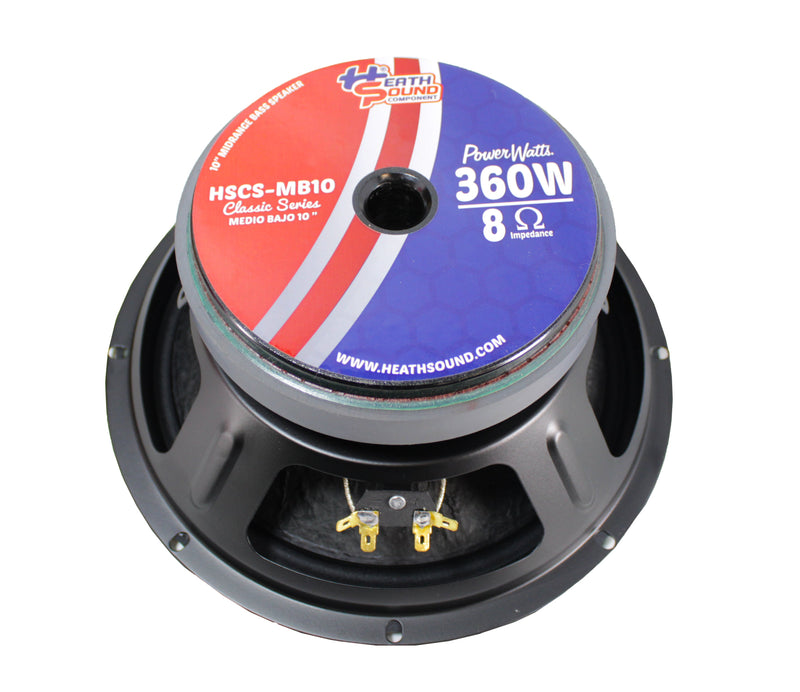 Heath Sound 10" 600 Watt Midrange 8 Ohm Black Bass Speaker HSCS-MB10