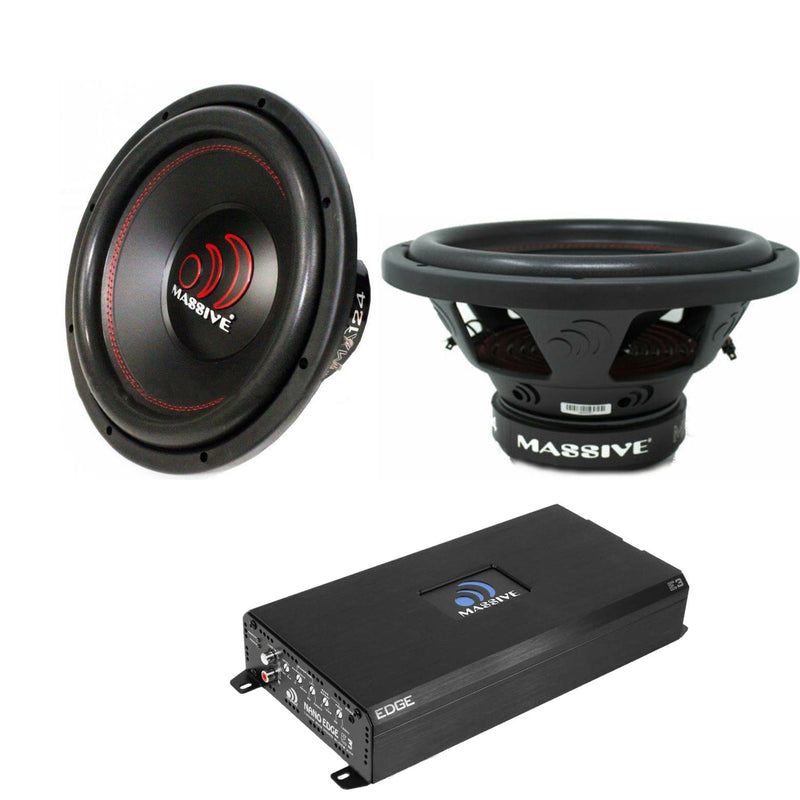 Massive Audio Nano E3 Mono 2800W 1Ohm Amplifier+ 2x 2000W Dual 4Ohm VC Subwoofer