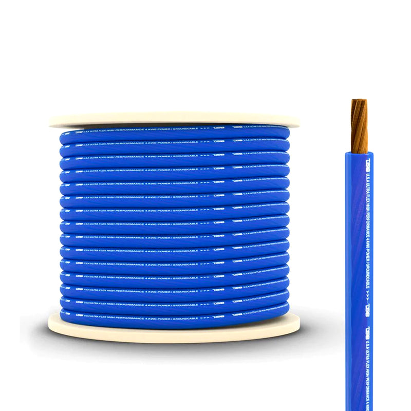 DS18 Car Audio 4 AWG 100% OFC Power/Ground Wire Blue Lot Cut By The Foot