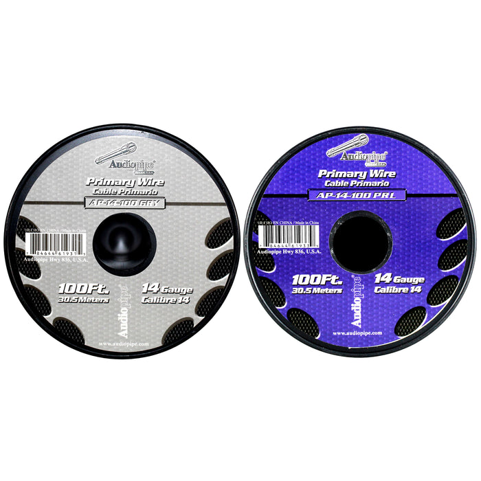 Audiopipe (2) 14ga 100ft CCA Primary Ground Power Remote Wire Spool Purple/Gray