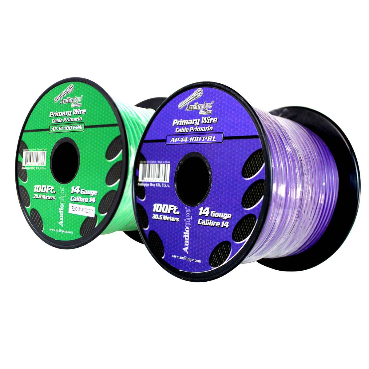 14 GA 100 FT Purple Green Stranded Spools of CCA Primary Power Ground ...