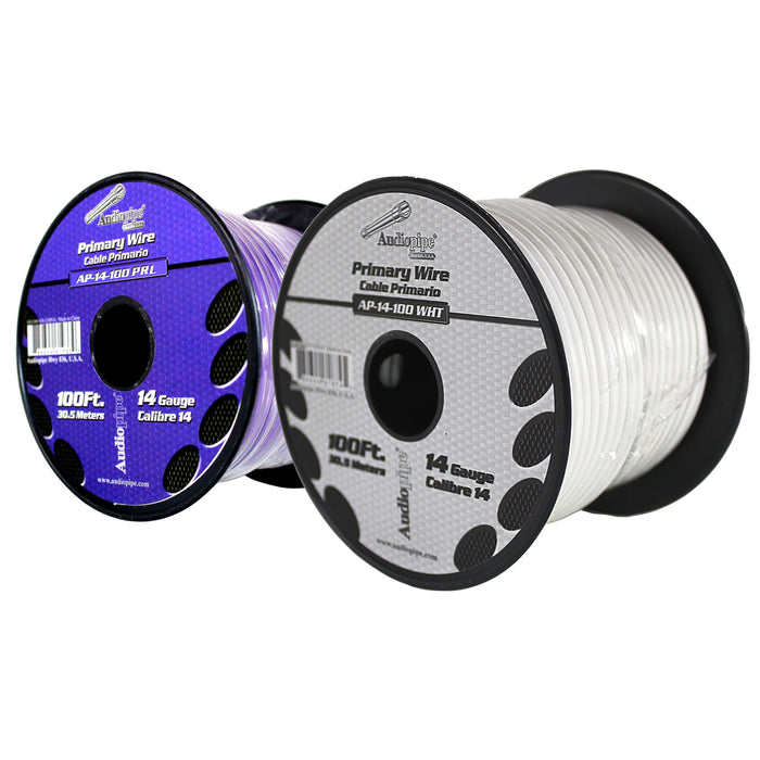 Audiopipe (2) 14ga 100ft CCA Primary Ground Power Remote Wire Spool Purple/White