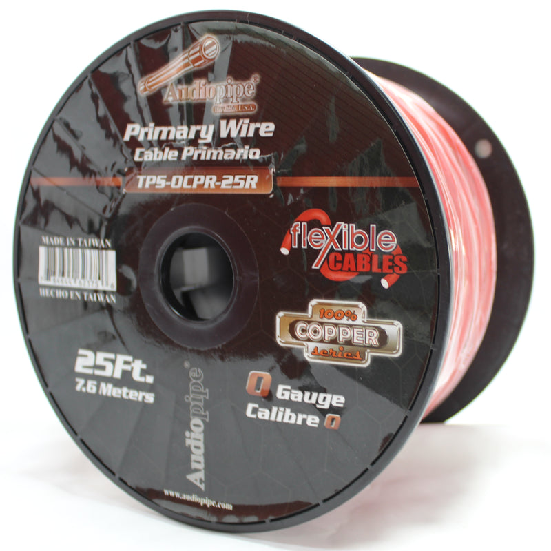 Audiopipe 0 GA 100% OFC Flexible Power/Ground Wire Red Lot Cut By The Foot