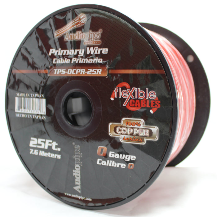 Audiopipe 0 GA 100% OFC Copper Flexible Power/Ground Wire Red TPS-0CPR-25R Lot