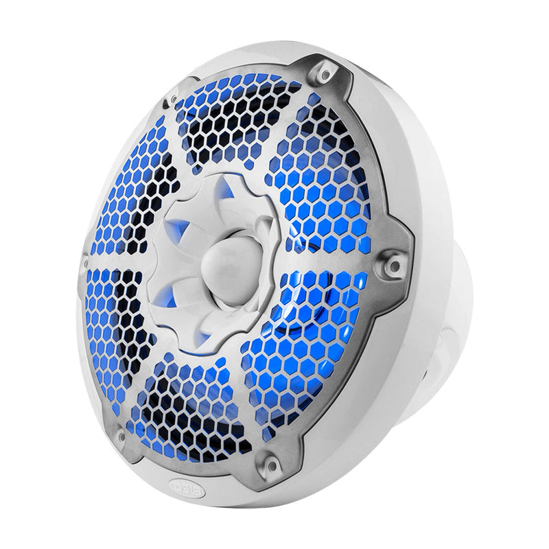 2x DS18 10" Marine Speakers 2-Way 1800W 4 Ohm /w Bullet Tweeter & RGB LED-White