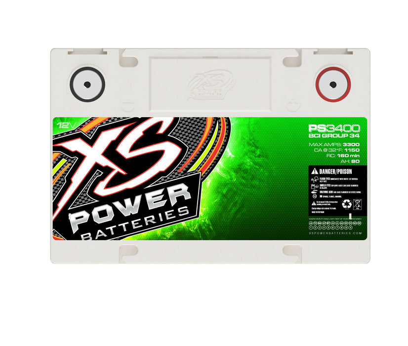 XS Power 12V BCI Group 34 AGM 3300 Amps CA 1150 Ah 80 4000W Powersports PS3400