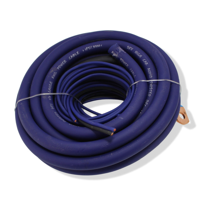 Sky High Car Audio 1/0 GA OFC Amplifier Wiring Kit Blue Power Black Ground