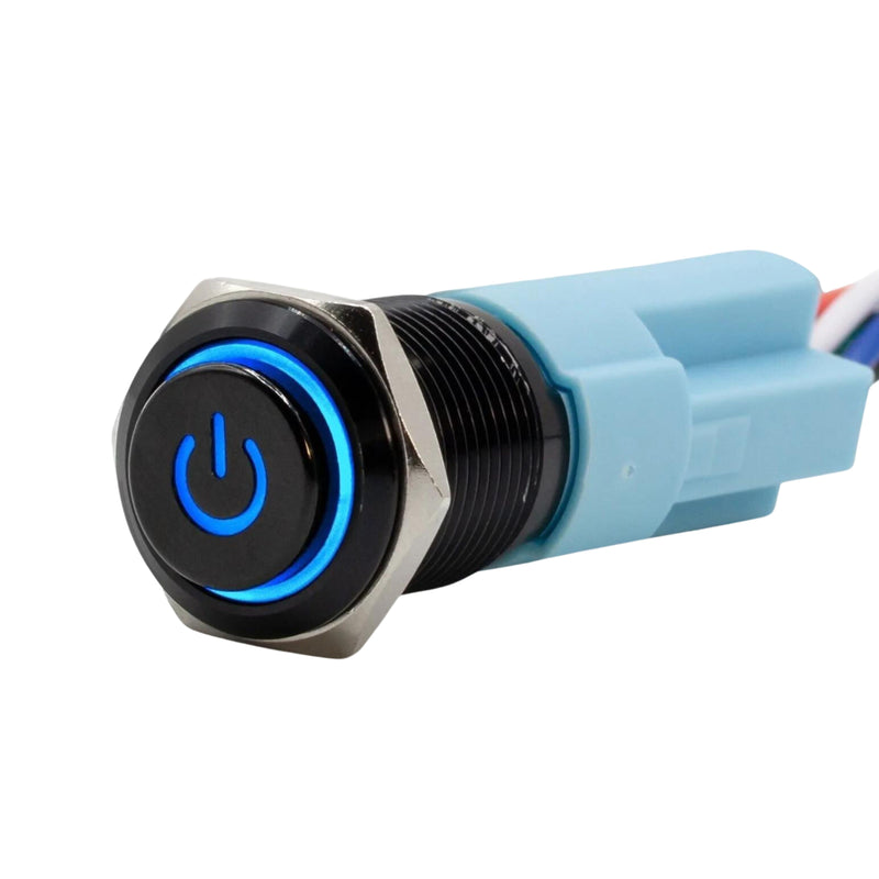 Sparked Innovations Universal Latching Power Symbol Pushbutton Switch w/LED SPDT