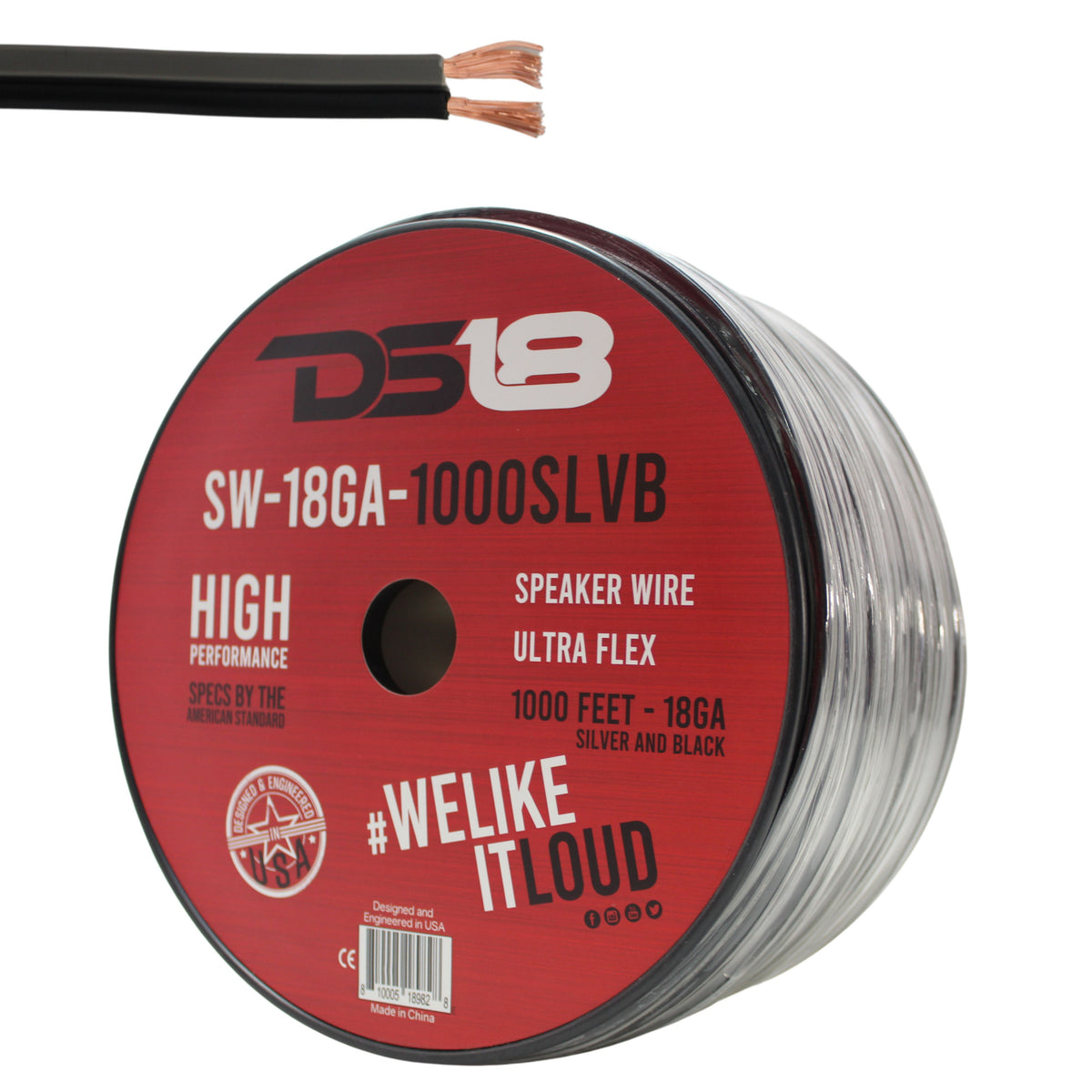 DS18 Car Audio 18 AWG Copper Clad Aluminum CCA Speaker Wire Silver/Bla
