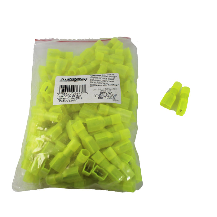 Install Bay 500pcs 10-12 AWG Male Insulated Nylon Quick Disconnect Yellow